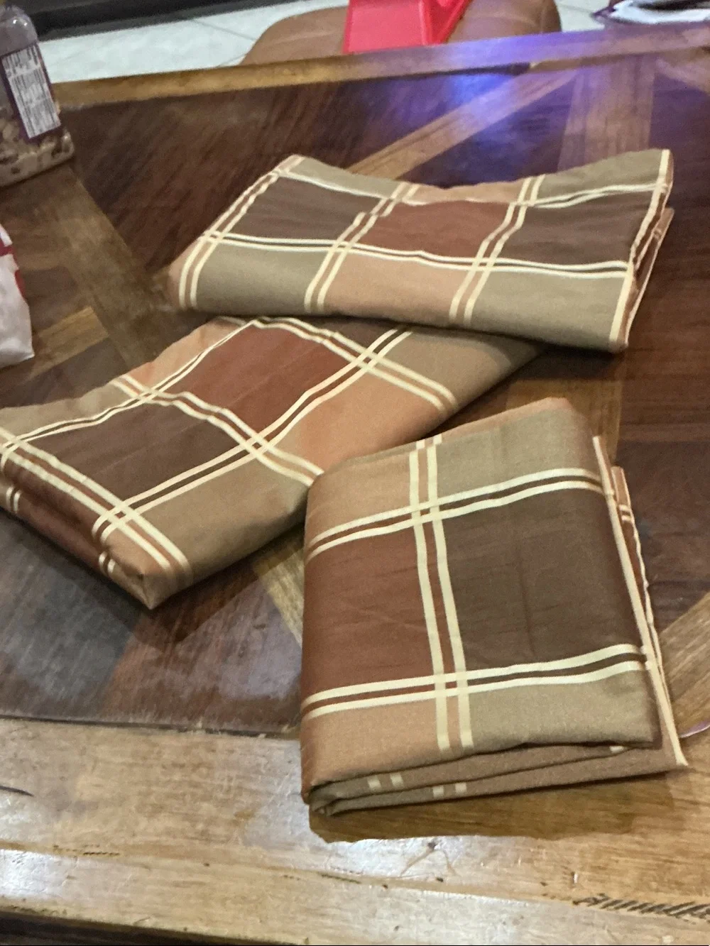 Three (3) Bundle of valances Plaid Cotton Blend in Brown and Tan